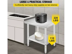 Mesa de Trabalho em Aço Inoxidável 60x76x80 cm, 2 Andares, para Preparação de Cozinha de Alimentos e Refeições, Hotéis, Escritórios, Hospitais^ Móvel De Arrumação