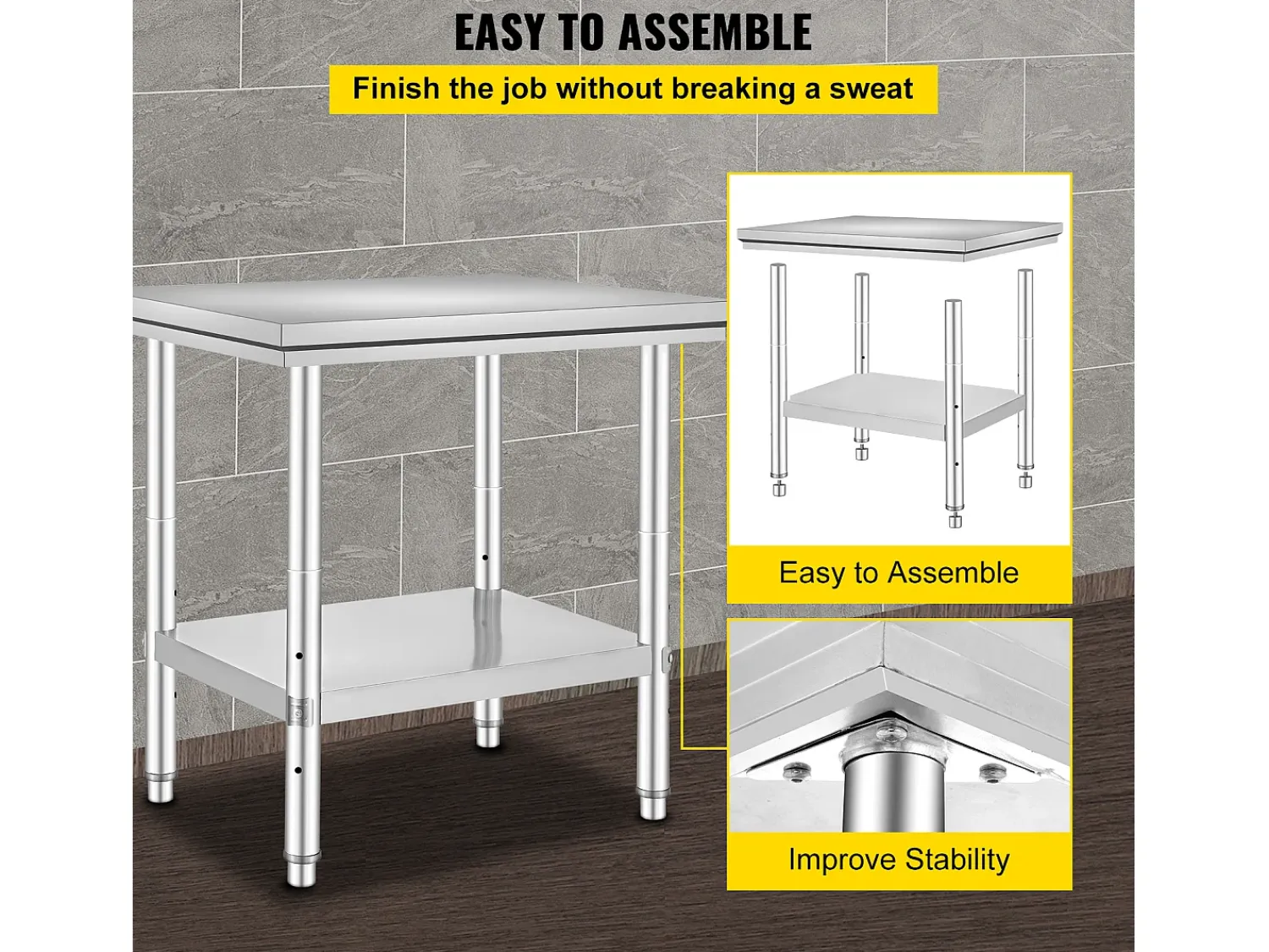 Mesa de Trabalho em Aço Inoxidável 60x76x80 cm, 2 Andares, para Preparação de Cozinha de Alimentos e Refeições, Hotéis, Escritórios, Hospitais^ Móvel De Arrumação