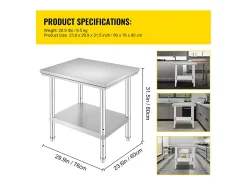 Mesa de Trabalho em Aço Inoxidável 60x76x80 cm, 2 Andares, para Preparação de Cozinha de Alimentos e Refeições, Hotéis, Escritórios, Hospitais^ Móvel De Arrumação