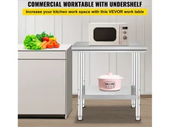 Mesa de Trabalho em Aço Inoxidável 60x76x80 cm, 2 Andares, para Preparação de Cozinha de Alimentos e Refeições, Hotéis, Escritórios, Hospitais^ Móvel De Arrumação