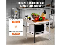 Móvel De Arrumação* Mesa de Trabalho em Aço Inoxidável SucceBuy, 610 x 711 x 660 mm, Mesa de Preparação de Alimentos Comercial para Restaurante Prateado