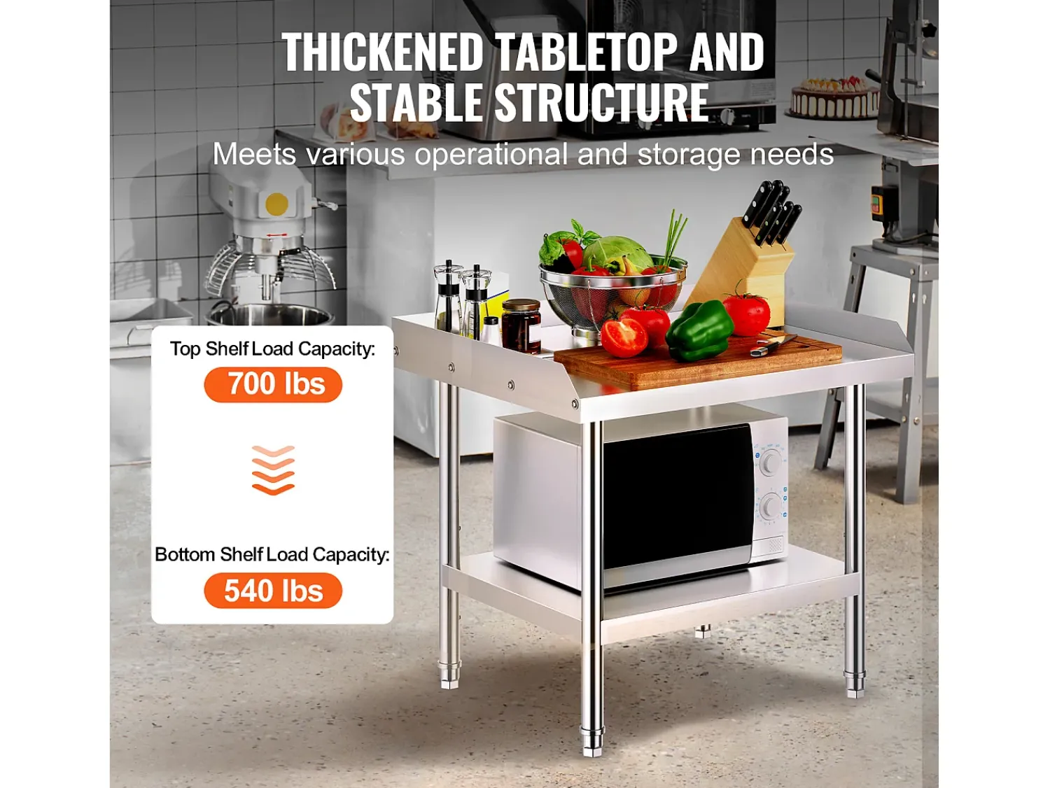 Móvel De Arrumação* Mesa de Trabalho em Aço Inoxidável SucceBuy, 610 x 711 x 660 mm, Mesa de Preparação de Alimentos Comercial para Restaurante Prateado