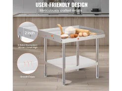 Móvel De Arrumação* Mesa de Trabalho em Aço Inoxidável SucceBuy, 610 x 711 x 660 mm, Mesa de Preparação de Alimentos Comercial para Restaurante Prateado