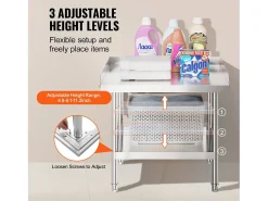 Móvel De Arrumação* Mesa de Trabalho em Aço Inoxidável SucceBuy, 610 x 711 x 660 mm, Mesa de Preparação de Alimentos Comercial para Restaurante Prateado