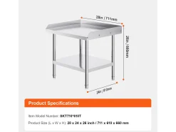 Móvel De Arrumação* Mesa de Trabalho em Aço Inoxidável SucceBuy, 610 x 711 x 660 mm, Mesa de Preparação de Alimentos Comercial para Restaurante Prateado