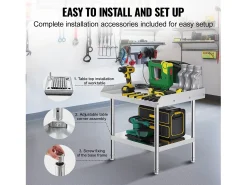 Móvel De Arrumação* Mesa de Trabalho em Aço Inoxidável SucceBuy, 610 x 711 x 660 mm, Mesa de Preparação de Alimentos Comercial para Restaurante Prateado