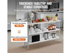 Móvel De Arrumação| Mesa de Trabalho em Aço Inoxidável SucceBuy, 356 x 1524 x 864 mm, Mesa Comercial de Preparação para Cozinhas Prateado