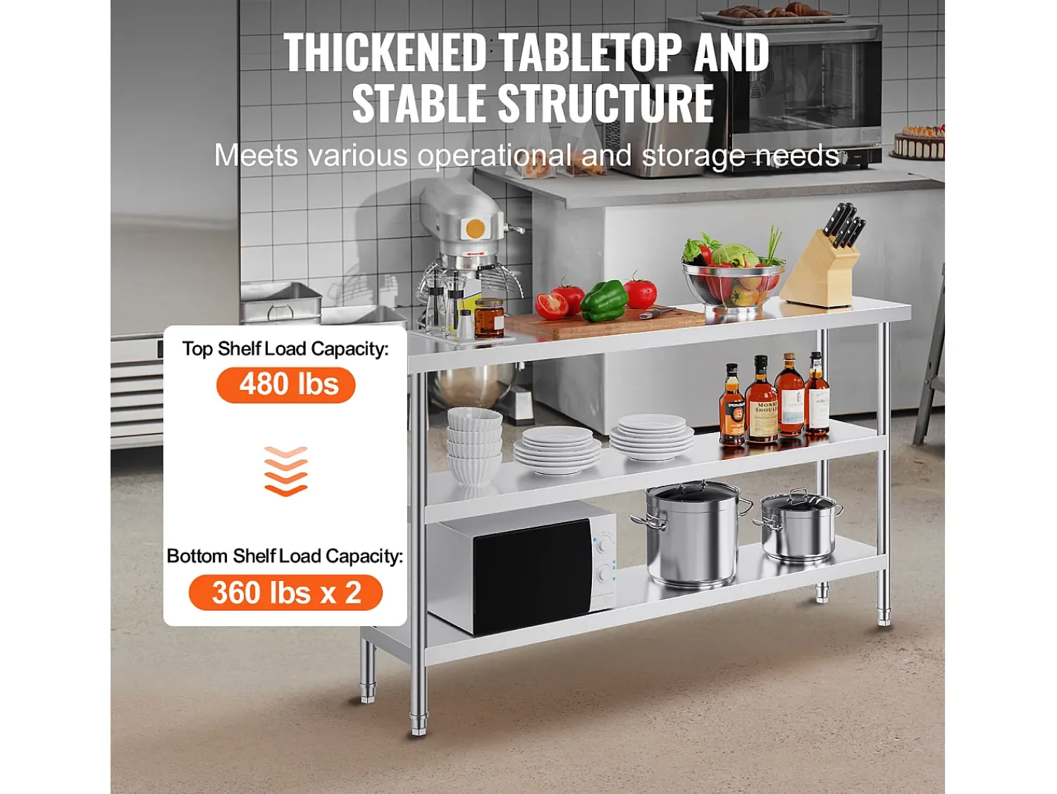 Móvel De Arrumação| Mesa de Trabalho em Aço Inoxidável SucceBuy, 356 x 1524 x 864 mm, Mesa Comercial de Preparação para Cozinhas Prateado