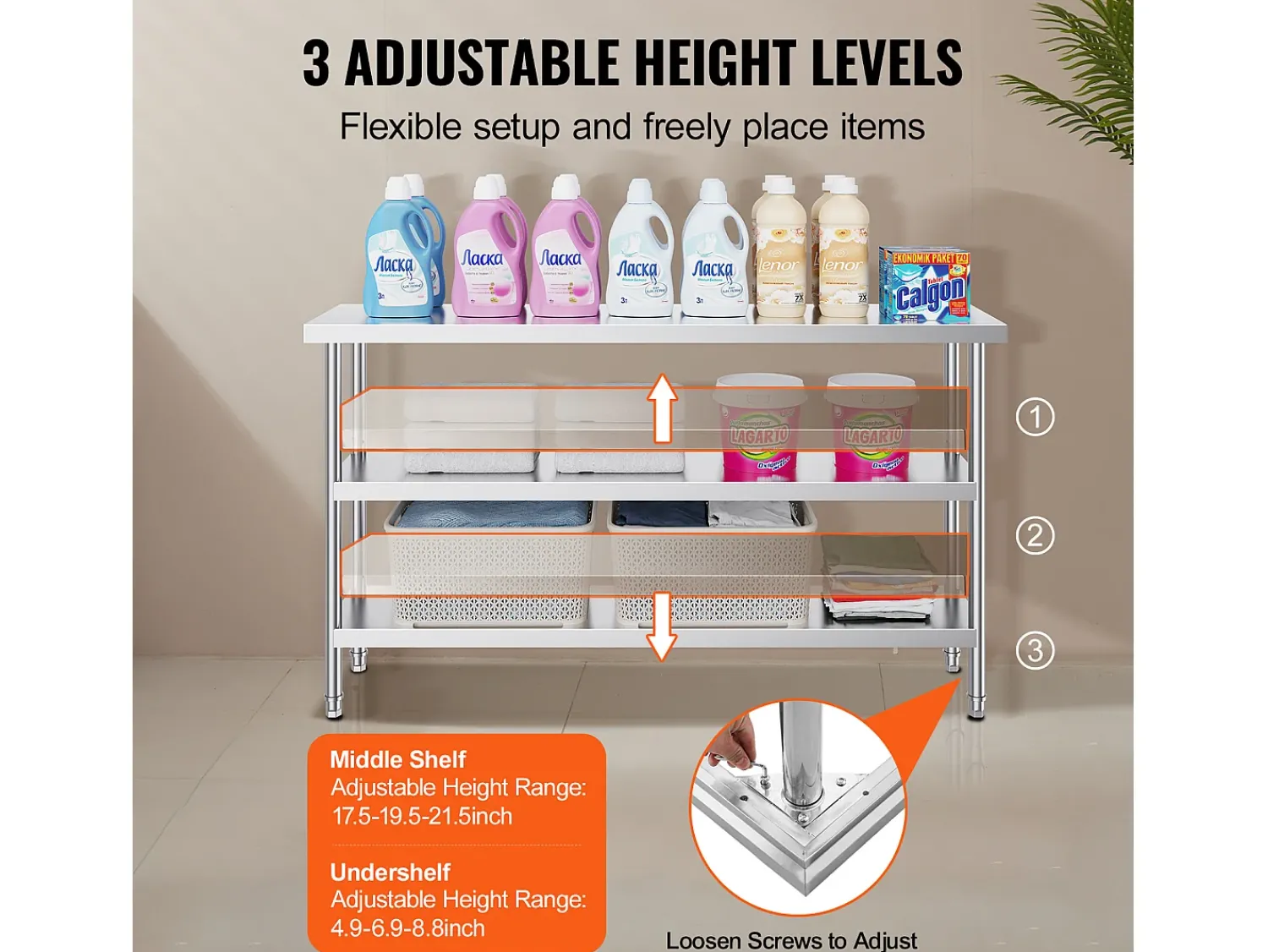 Móvel De Arrumação| Mesa de Trabalho em Aço Inoxidável SucceBuy, 356 x 1524 x 864 mm, Mesa Comercial de Preparação para Cozinhas Prateado
