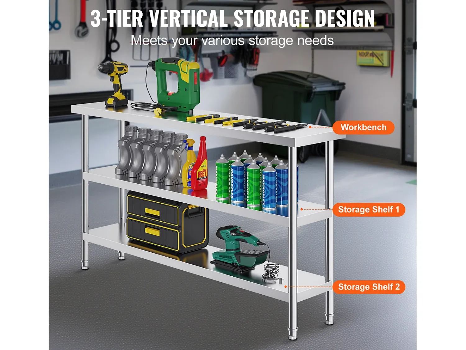 Móvel De Arrumação| Mesa de Trabalho em Aço Inoxidável SucceBuy, 356 x 1524 x 864 mm, Mesa Comercial de Preparação para Cozinhas Prateado
