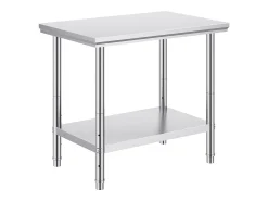 Mesa de Trabalho em Aço Inoxidável 60x90x80 cm, 2 Andares, para Preparação de Cozinha de Alimentos e Refeições, Hotéis, Escritórios, Hospitais^ Móvel De Arrumação