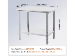 Mesa de Trabalho em Aço Inoxidável 60x90x80 cm, 2 Andares, para Preparação de Cozinha de Alimentos e Refeições, Hotéis, Escritórios, Hospitais^ Móvel De Arrumação