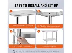 Mesa de Trabalho em Aço Inoxidável 60x90x80 cm, 2 Andares, para Preparação de Cozinha de Alimentos e Refeições, Hotéis, Escritórios, Hospitais^ Móvel De Arrumação