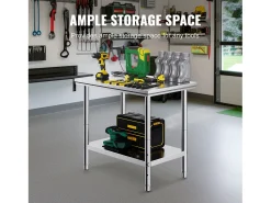 Mesa de Trabalho em Aço Inoxidável 60x90x80 cm, 2 Andares, para Preparação de Cozinha de Alimentos e Refeições, Hotéis, Escritórios, Hospitais^ Móvel De Arrumação