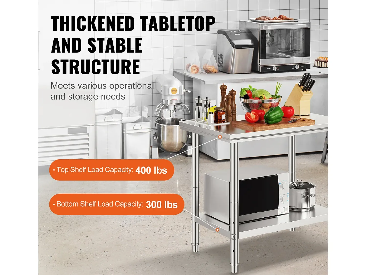 Mesa de Trabalho em Aço Inoxidável 60x90x80 cm, 2 Andares, para Preparação de Cozinha de Alimentos e Refeições, Hotéis, Escritórios, Hospitais^ Móvel De Arrumação