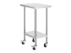 Mesa de Trabalho em Aço Inoxidável SucceBuy, 610 x 457 x 954,6 mm, Mesa Comercial de Preparação com 4 Rodízios Prateado