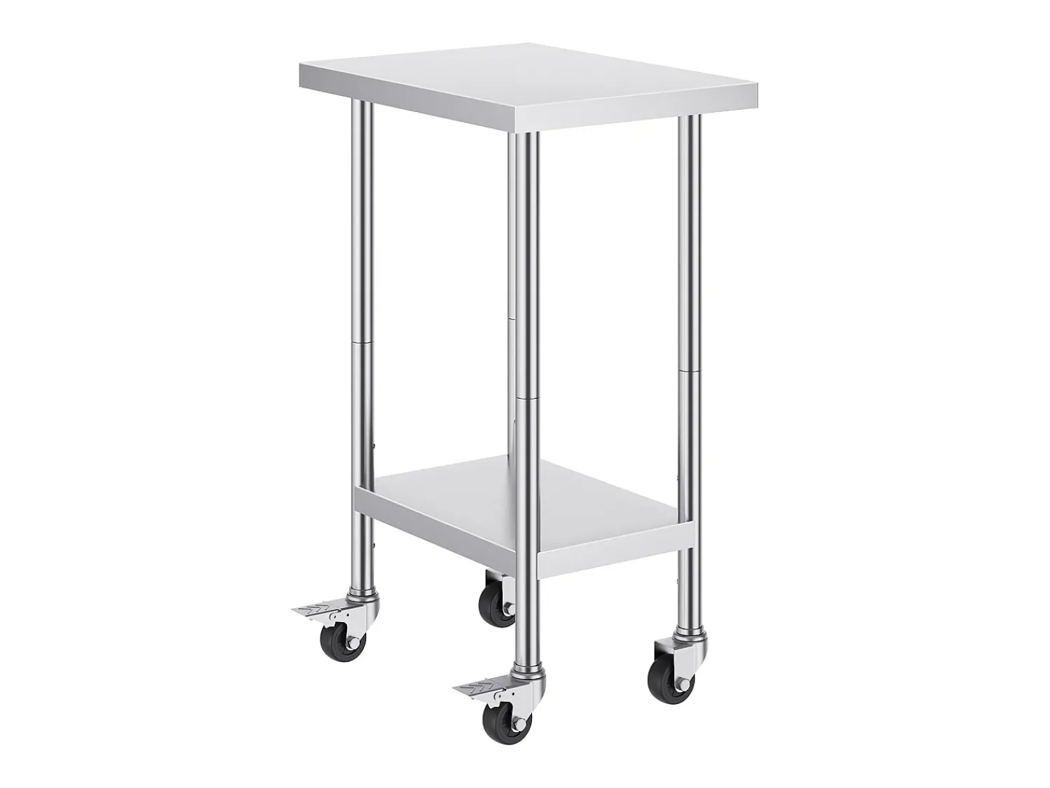 Mesa de Trabalho em Aço Inoxidável SucceBuy, 610 x 457 x 954,6 mm, Mesa Comercial de Preparação com 4 Rodízios Prateado