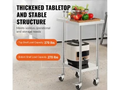 Mesa de Trabalho em Aço Inoxidável SucceBuy, 610 x 457 x 954,6 mm, Mesa Comercial de Preparação com 4 Rodízios Prateado