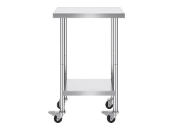 Mesa de Trabalho em Aço Inoxidável SucceBuy, 610 x 457 x 954,6 mm, Mesa Comercial de Preparação com 4 Rodízios Prateado