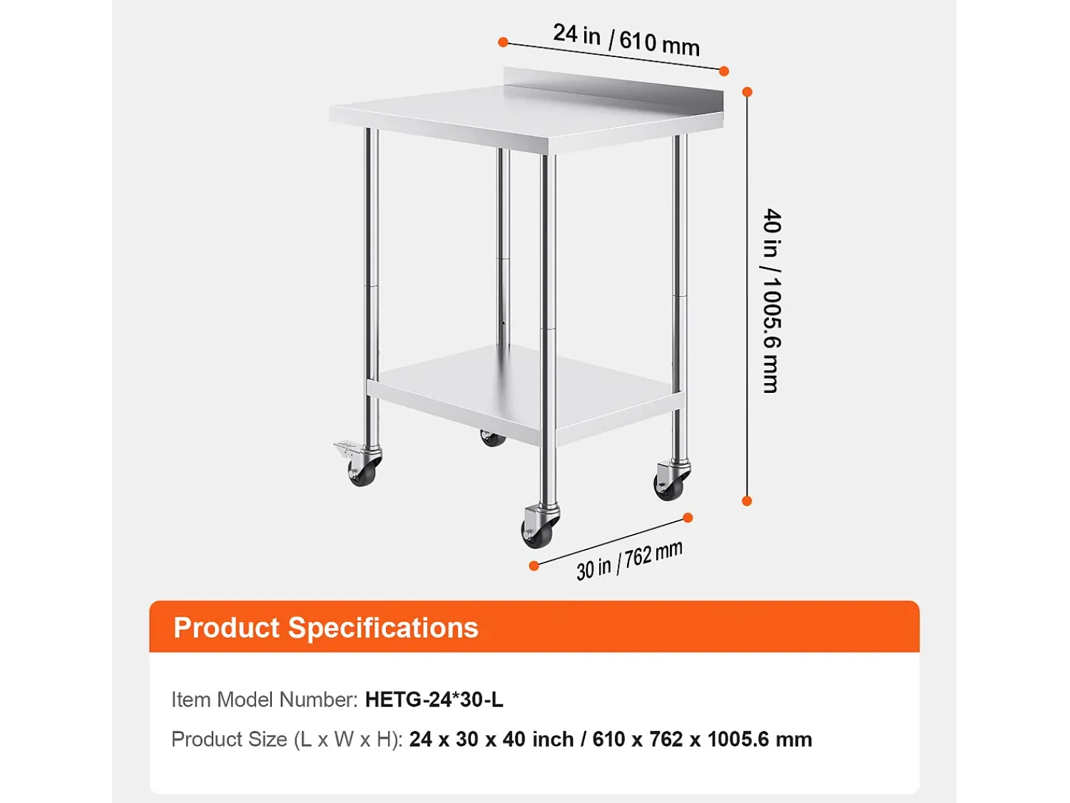 Móvel De Arrumação* Mesa de Trabalho SucceBuy Mesa de Trabalho em Aço Inoxidável 60.96 x 76.2 cm, Mesa de Preparação de Alimentos Comercial com Rodízios Prateado