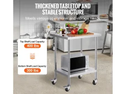 Móvel De Arrumação* Mesa de Trabalho SucceBuy Mesa de Trabalho em Aço Inoxidável 60.96 x 76.2 cm, Mesa de Preparação de Alimentos Comercial com Rodízios Prateado
