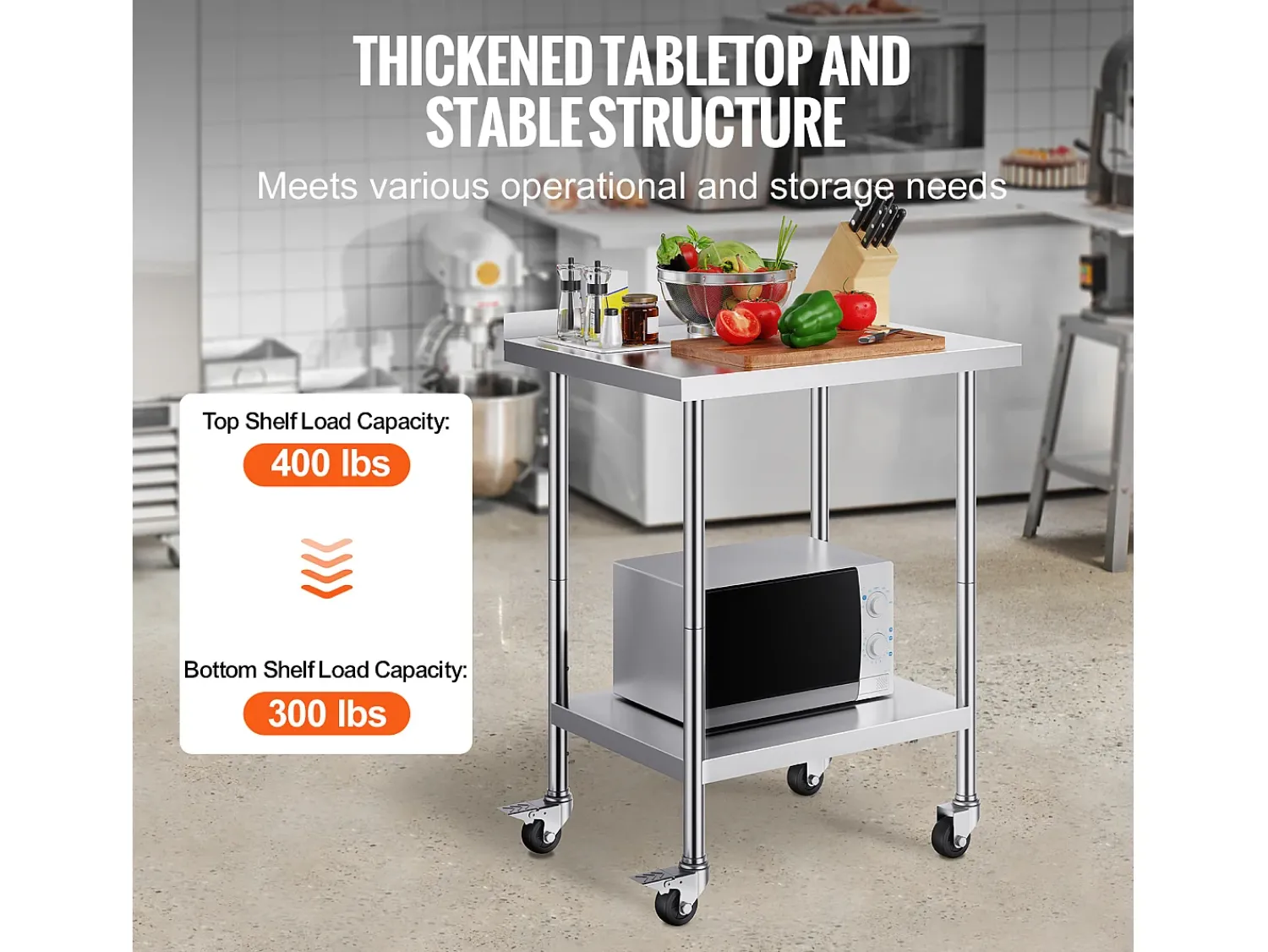 Móvel De Arrumação* Mesa de Trabalho SucceBuy Mesa de Trabalho em Aço Inoxidável 60.96 x 76.2 cm, Mesa de Preparação de Alimentos Comercial com Rodízios Prateado