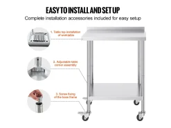Móvel De Arrumação* Mesa de Trabalho SucceBuy Mesa de Trabalho em Aço Inoxidável 60.96 x 76.2 cm, Mesa de Preparação de Alimentos Comercial com Rodízios Prateado