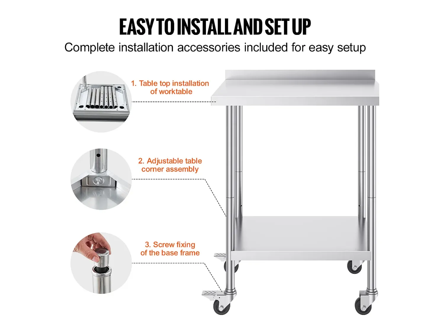 Móvel De Arrumação* Mesa de Trabalho SucceBuy Mesa de Trabalho em Aço Inoxidável 60.96 x 76.2 cm, Mesa de Preparação de Alimentos Comercial com Rodízios Prateado