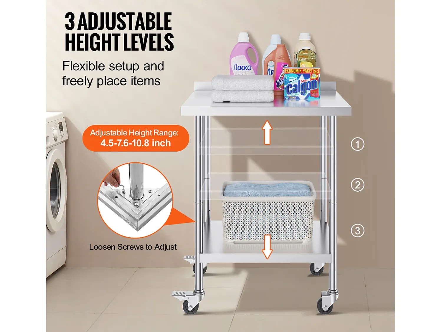 Móvel De Arrumação* Mesa de Trabalho SucceBuy Mesa de Trabalho em Aço Inoxidável 60.96 x 76.2 cm, Mesa de Preparação de Alimentos Comercial com Rodízios Prateado