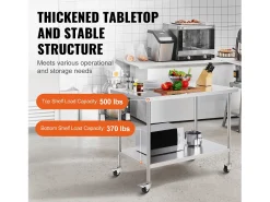 Hot Mesa de Trabalho SucceBuy Mesa de Trabalho em Aço Inoxidável 76.2 x 121.92 cm, Mesa de Preparação Comercial com 4 Rodízios Prateado