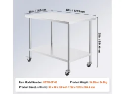 Hot Mesa de Trabalho SucceBuy Mesa de Trabalho em Aço Inoxidável 76.2 x 121.92 cm, Mesa de Preparação Comercial com 4 Rodízios Prateado