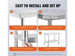 Hot Mesa de Trabalho SucceBuy Mesa de Trabalho em Aço Inoxidável 76.2 x 121.92 cm, Mesa de Preparação Comercial com 4 Rodízios Prateado