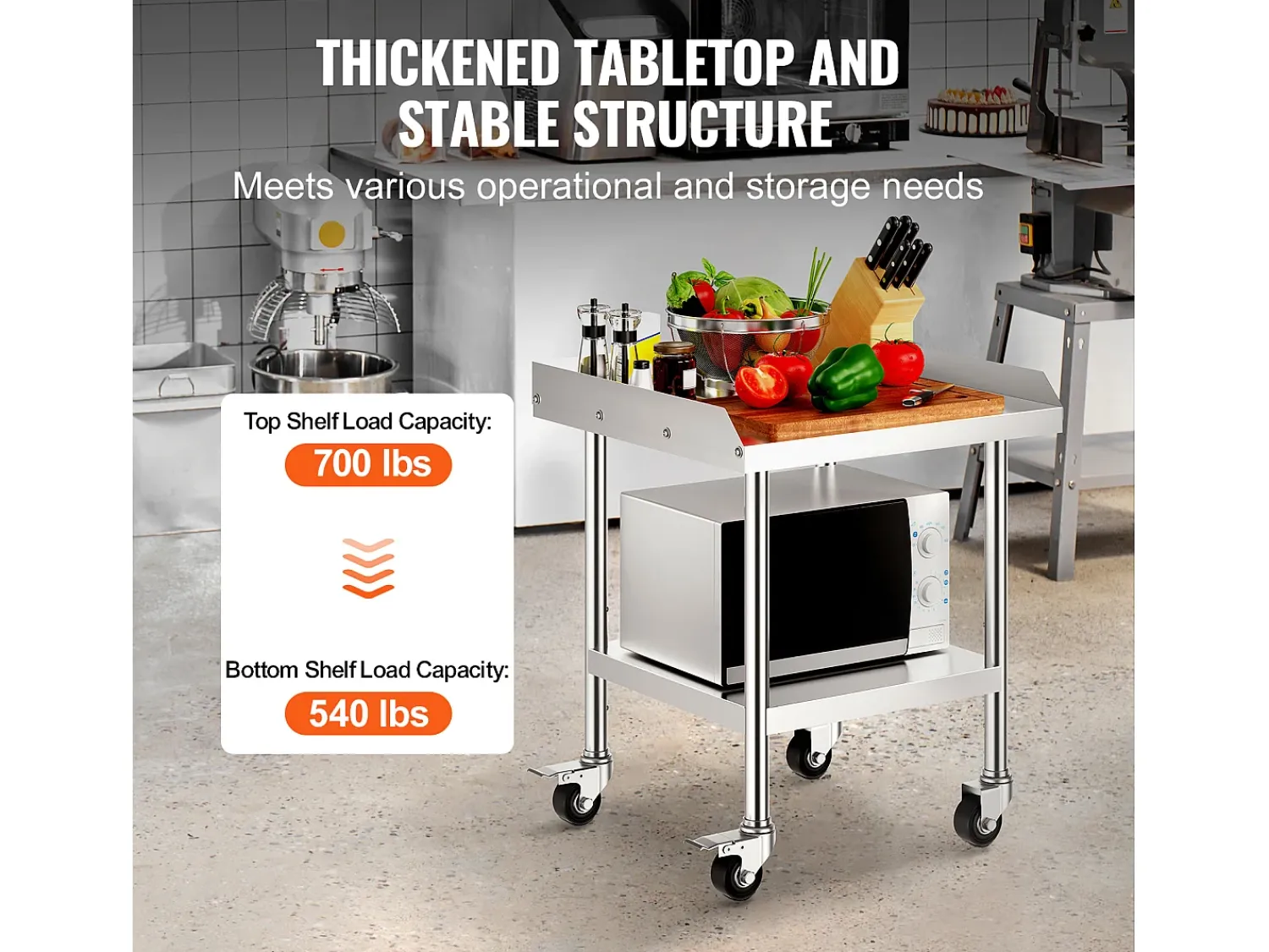 Móvel De Arrumação* Mesa de Trabalho SucceBuy Mesa de Trabalho em Aço Inoxidável 60.96 x 60.96 cm, Mesa de Preparação de Alimentos Comercial para Serviços Pesados Prateado