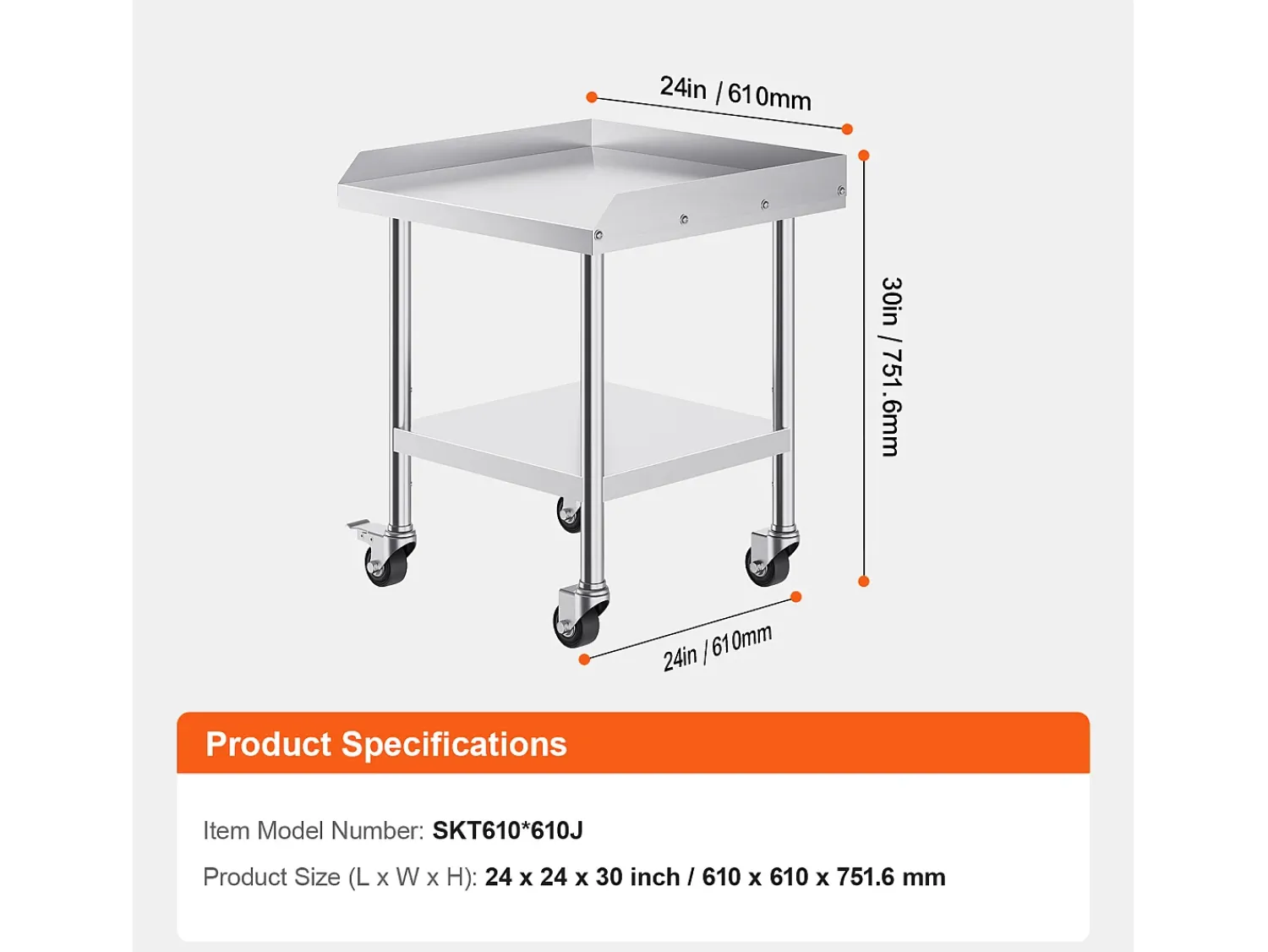 Móvel De Arrumação* Mesa de Trabalho SucceBuy Mesa de Trabalho em Aço Inoxidável 60.96 x 60.96 cm, Mesa de Preparação de Alimentos Comercial para Serviços Pesados Prateado