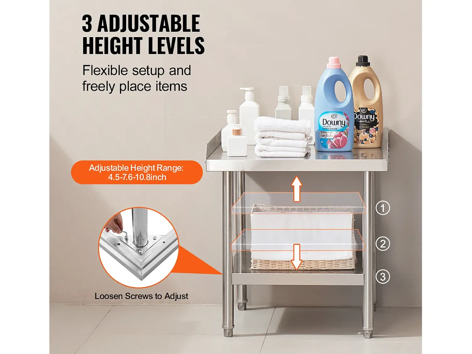 Móvel De Arrumação| Mesa de Trabalho SucceBuy Mesa de Trabalho em Aço Inoxidável 60.96 x 60.96 cm, Mesa de Preparação de Alimentos para Restaurante Prateado