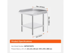 Móvel De Arrumação| Mesa de Trabalho SucceBuy Mesa de Trabalho em Aço Inoxidável 60.96 x 60.96 cm, Mesa de Preparação de Alimentos para Restaurante Prateado