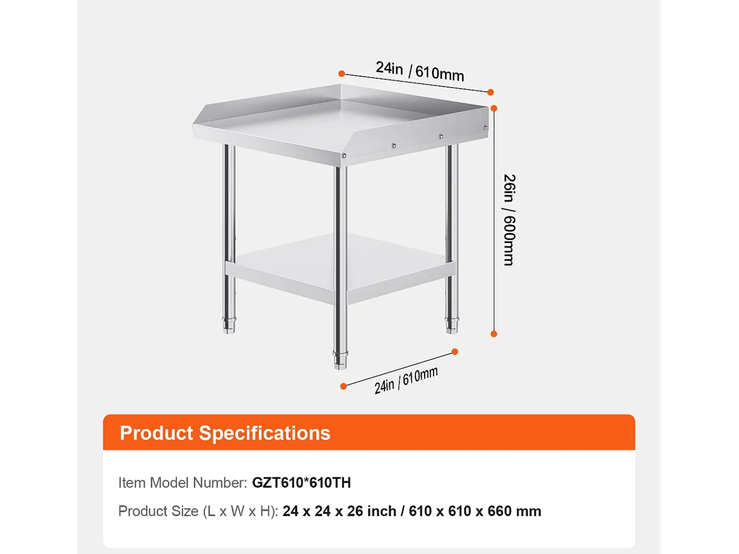 Móvel De Arrumação| Mesa de Trabalho SucceBuy Mesa de Trabalho em Aço Inoxidável 60.96 x 60.96 cm, Mesa de Preparação de Alimentos para Restaurante Prateado