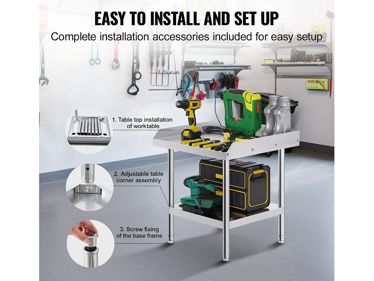 Móvel De Arrumação| Mesa de Trabalho SucceBuy Mesa de Trabalho em Aço Inoxidável 60.96 x 60.96 cm, Mesa de Preparação de Alimentos para Restaurante Prateado