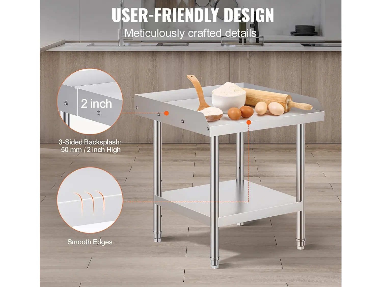Móvel De Arrumação| Mesa de Trabalho SucceBuy Mesa de Trabalho em Aço Inoxidável 60.96 x 60.96 cm, Mesa de Preparação de Alimentos para Restaurante Prateado