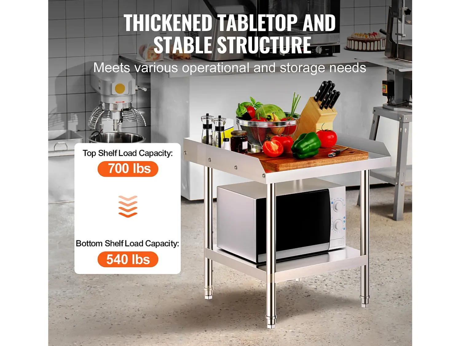 Móvel De Arrumação| Mesa de Trabalho SucceBuy Mesa de Trabalho em Aço Inoxidável 60.96 x 60.96 cm, Mesa de Preparação de Alimentos para Restaurante Prateado