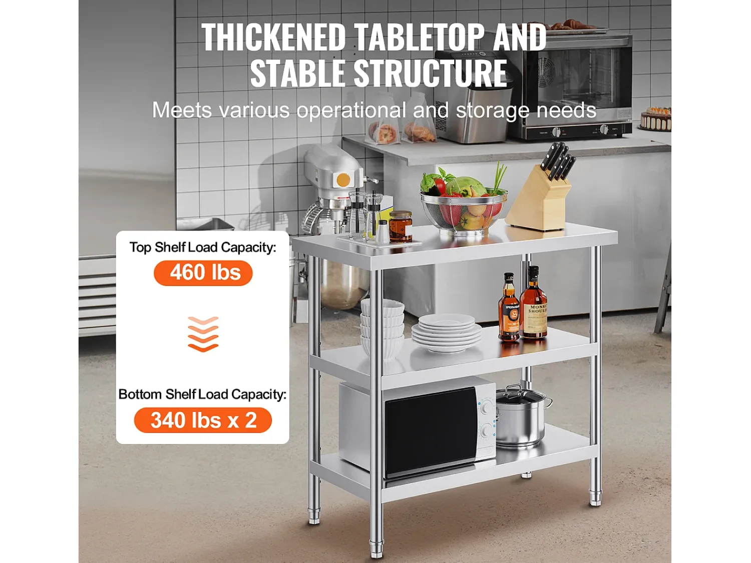 Móvel De Arrumação| Mesa de Trabalho SucceBuy Mesa de Trabalho em Aço Inoxidável 45.7 x 91.4 cm, Mesa de Preparação de Alimentos para Cozinha Comercial Prateado
