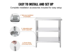 Móvel De Arrumação| Mesa de Trabalho SucceBuy Mesa de Trabalho em Aço Inoxidável 45.7 x 91.4 cm, Mesa de Preparação de Alimentos para Cozinha Comercial Prateado