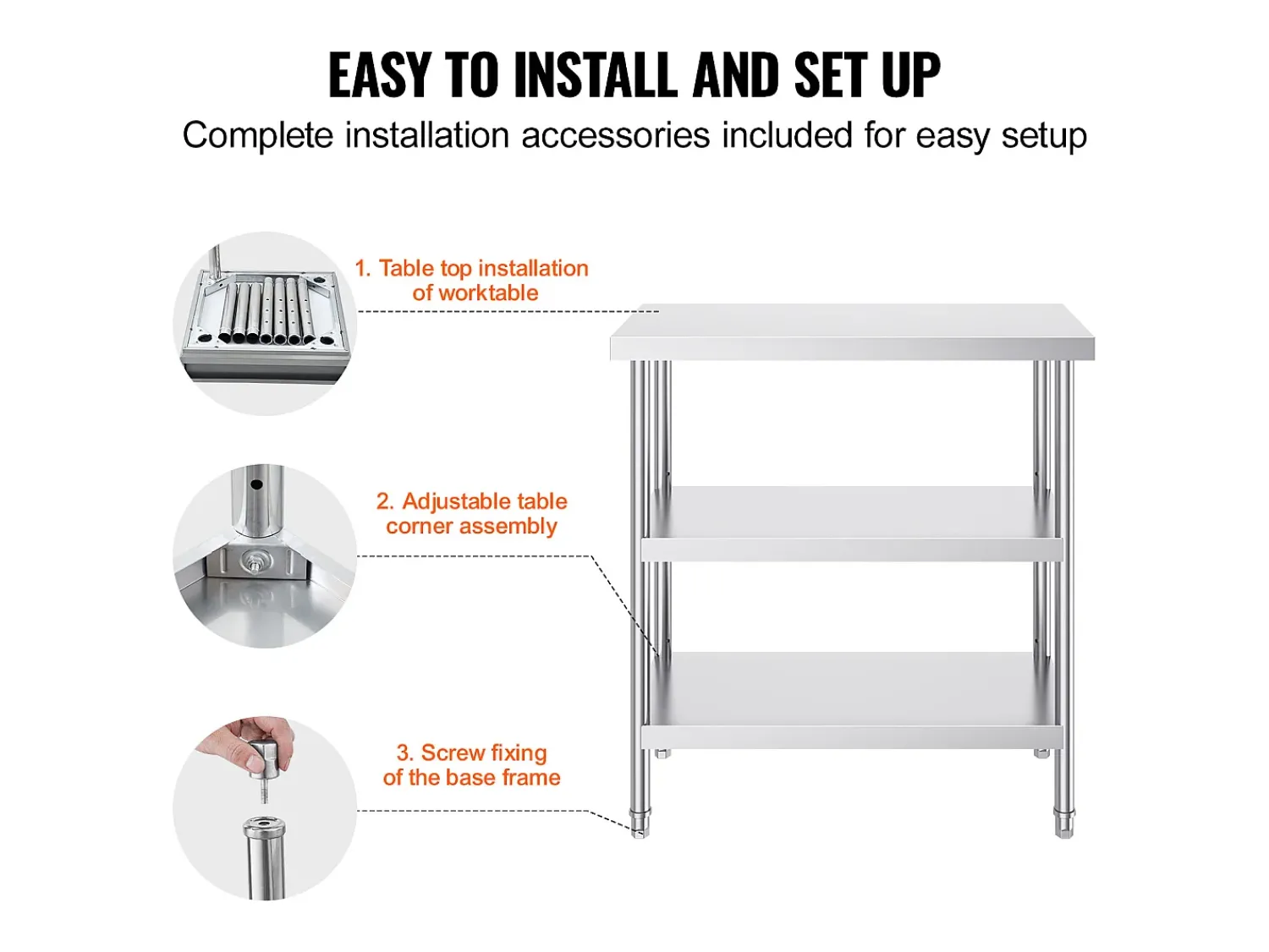 Móvel De Arrumação| Mesa de Trabalho SucceBuy Mesa de Trabalho em Aço Inoxidável 45.7 x 91.4 cm, Mesa de Preparação de Alimentos para Cozinha Comercial Prateado
