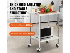 Móvel De Arrumação| Mesa de Trabalho SucceBuy Mesa de Trabalho em Aço Inoxidável 60.96 x 76.2 cm, Mesa de Preparação Comercial com 4 Rodízios Prateado