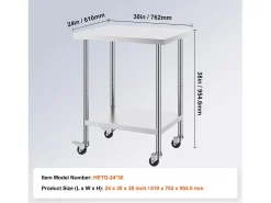 Móvel De Arrumação| Mesa de Trabalho SucceBuy Mesa de Trabalho em Aço Inoxidável 60.96 x 76.2 cm, Mesa de Preparação Comercial com 4 Rodízios Prateado