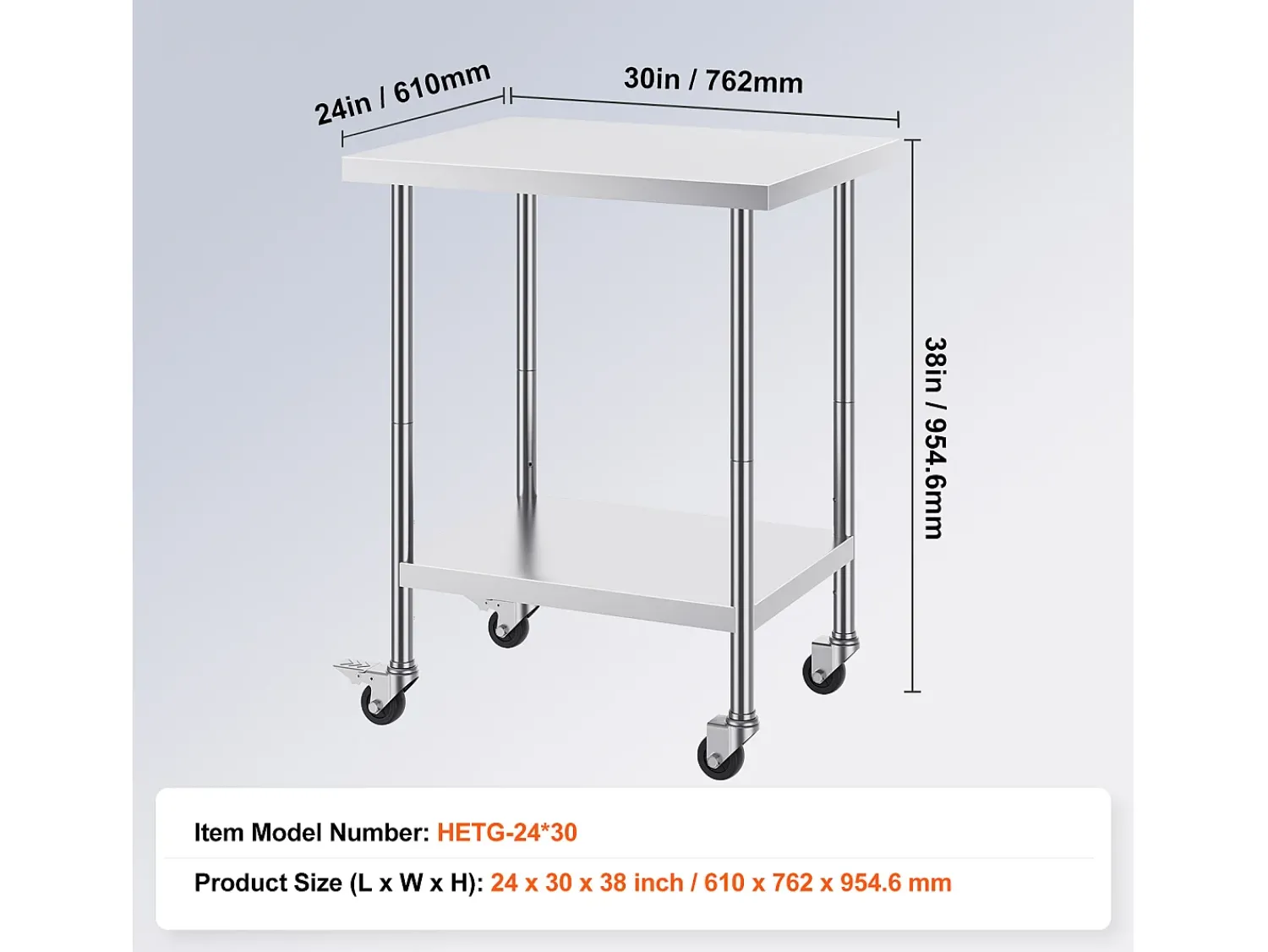 Móvel De Arrumação| Mesa de Trabalho SucceBuy Mesa de Trabalho em Aço Inoxidável 60.96 x 76.2 cm, Mesa de Preparação Comercial com 4 Rodízios Prateado