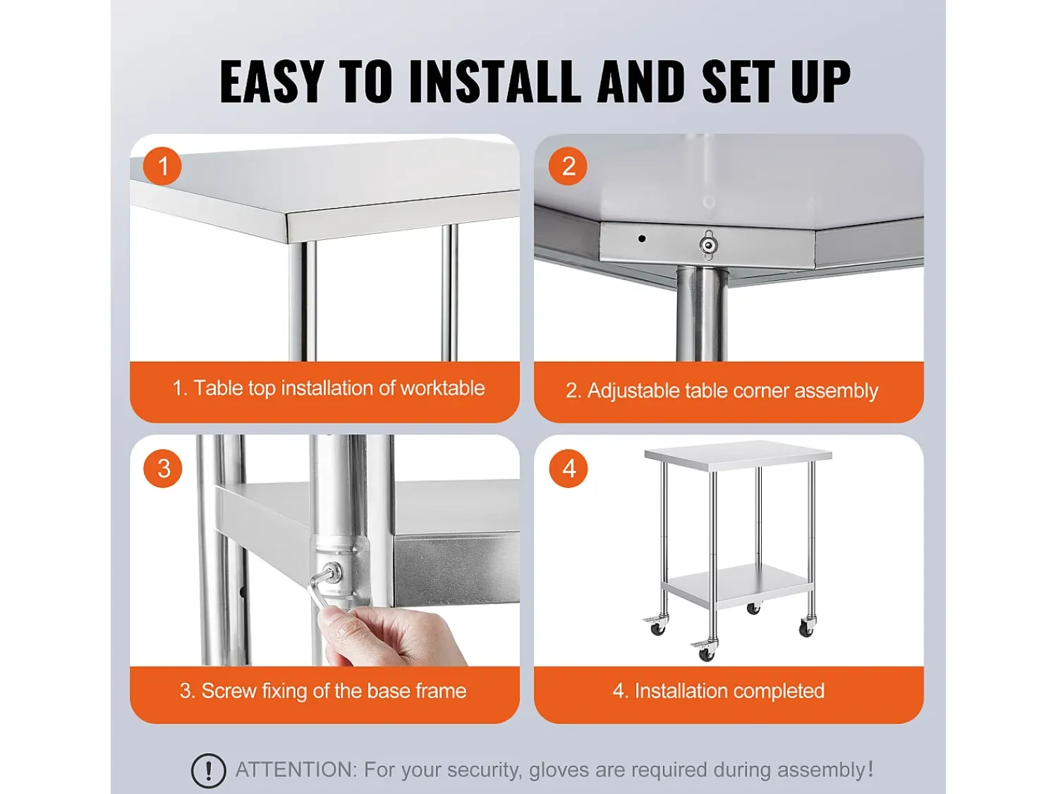 Móvel De Arrumação| Mesa de Trabalho SucceBuy Mesa de Trabalho em Aço Inoxidável 60.96 x 76.2 cm, Mesa de Preparação Comercial com 4 Rodízios Prateado