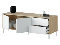 Móvel De Tv*Loungitude Mesa de TV Brooklyn em carvalho canadense e Nordic Artik White, 47x130x41 cm Natural claro