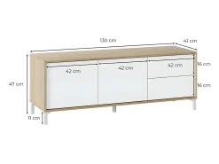 Móvel De Tv*Loungitude Mesa de TV Brooklyn em carvalho canadense e Nordic Artik White, 47x130x41 cm Natural claro