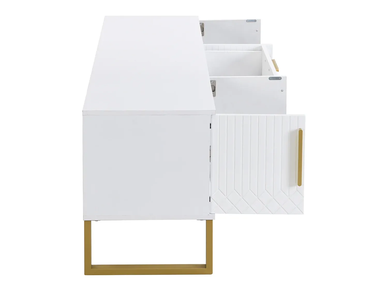 Mesa de TV com base, puxadores dourados, armário baixo para sala de estar com portas estruturadas esculpidas,^ Móvel De Tv